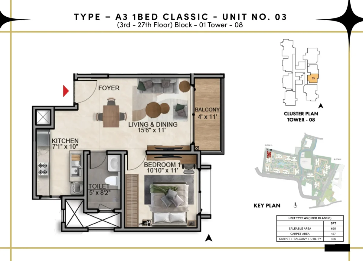Type A3 - 1 Bed Classic - Unit 3 - T8 B1