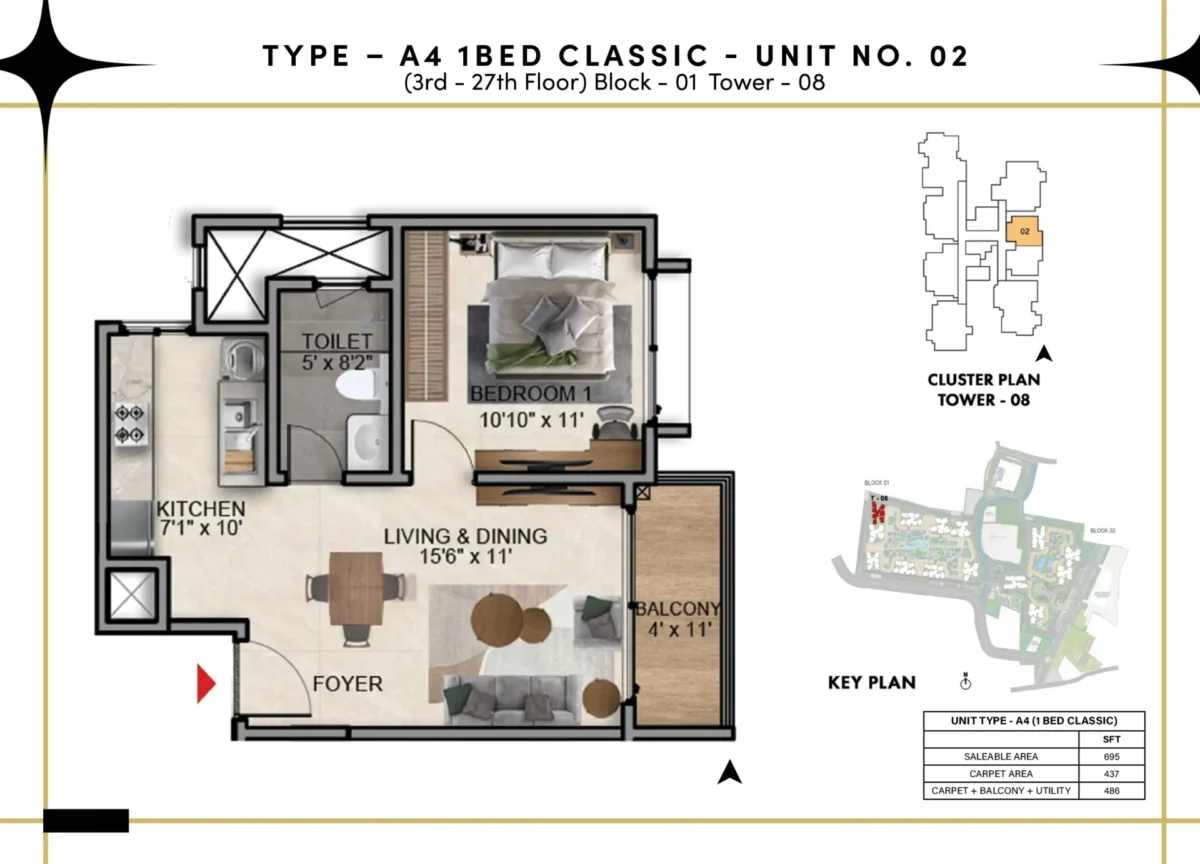 Type A4 - 1 Bed Classic - Unit 2 - T8 B1