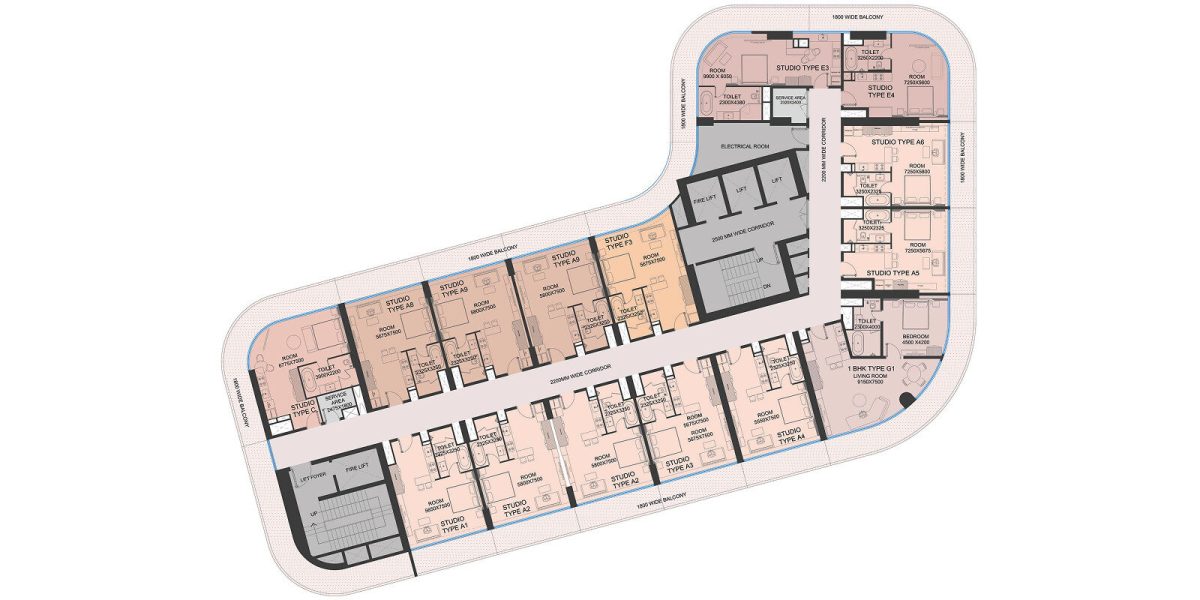 16th, 18th, 19th, 20th, 22nd, 23rd & 24th Floor Plan